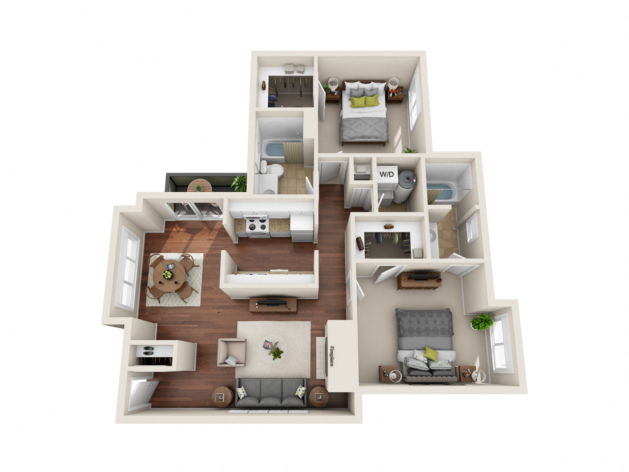 Floor plan for 2 beds, 2 baths, 850 sqft